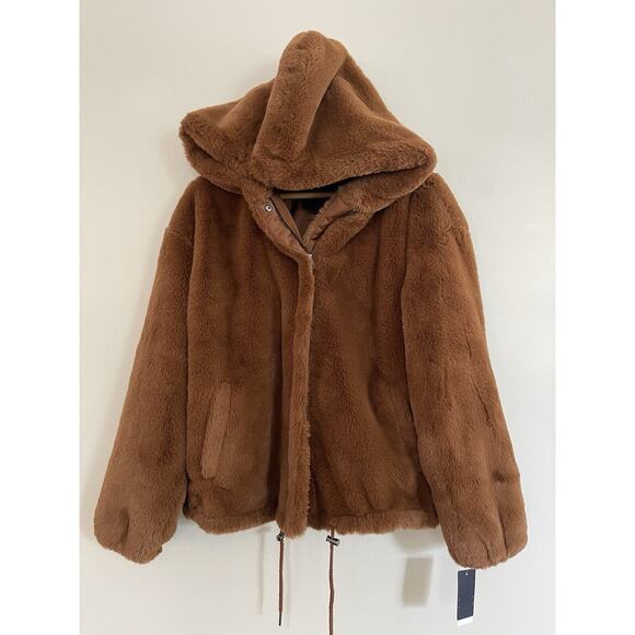 New Lucky Brand Womens Brown Full‎ Zip Drawstring Hem Faux Fur Casual Jacket MED - Picture 2 of 6